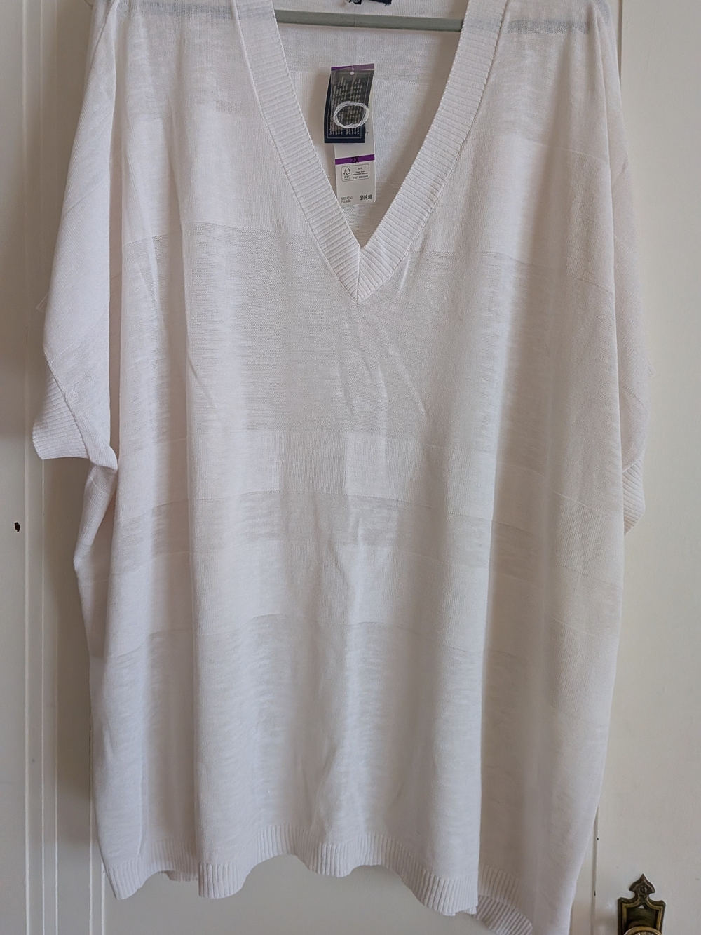 Jones New York White Womens V-Neck Knit Shirt - White New Vintage